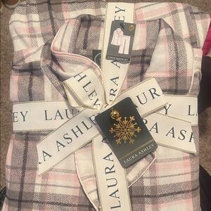 NWT Laura Ashley Pink and Gray Plaid Pajama Set